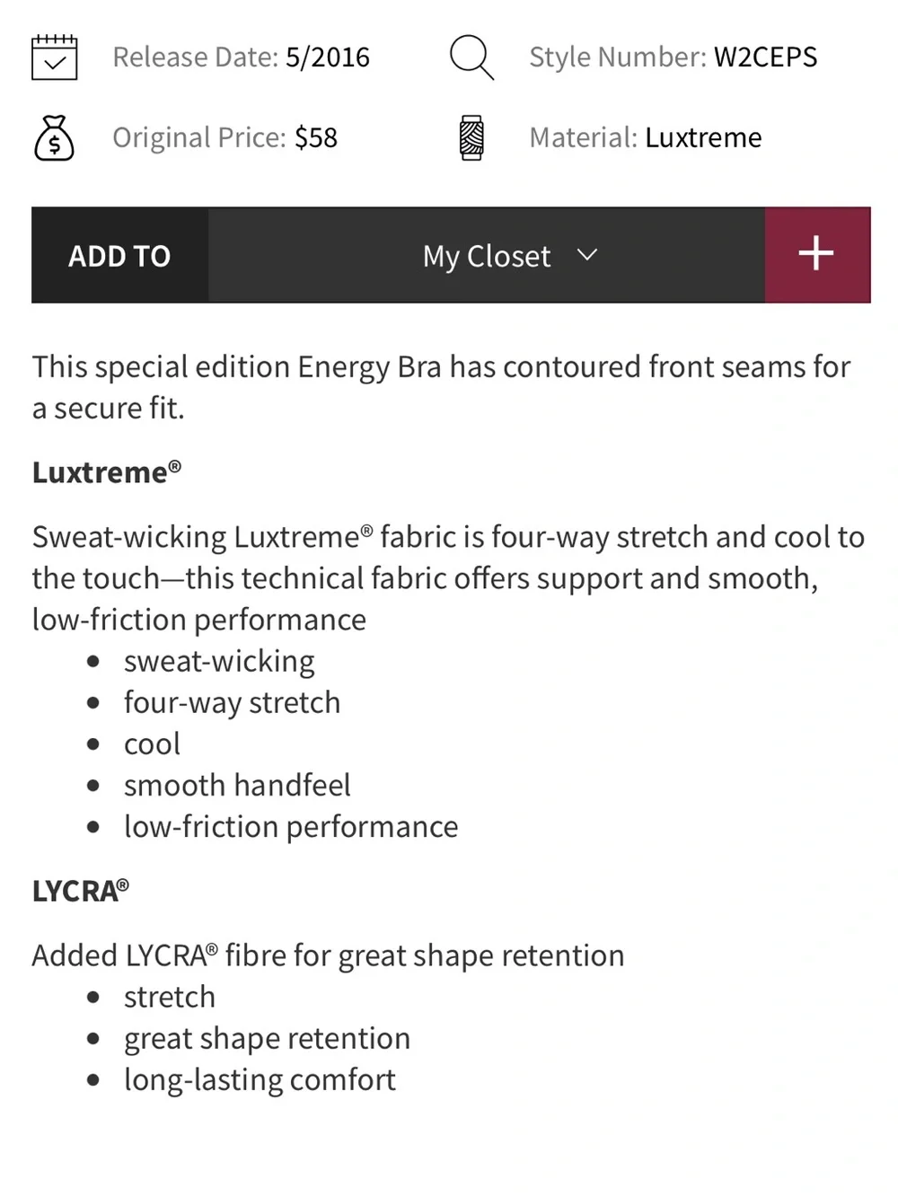 Lululemon Energy Bra Exhale